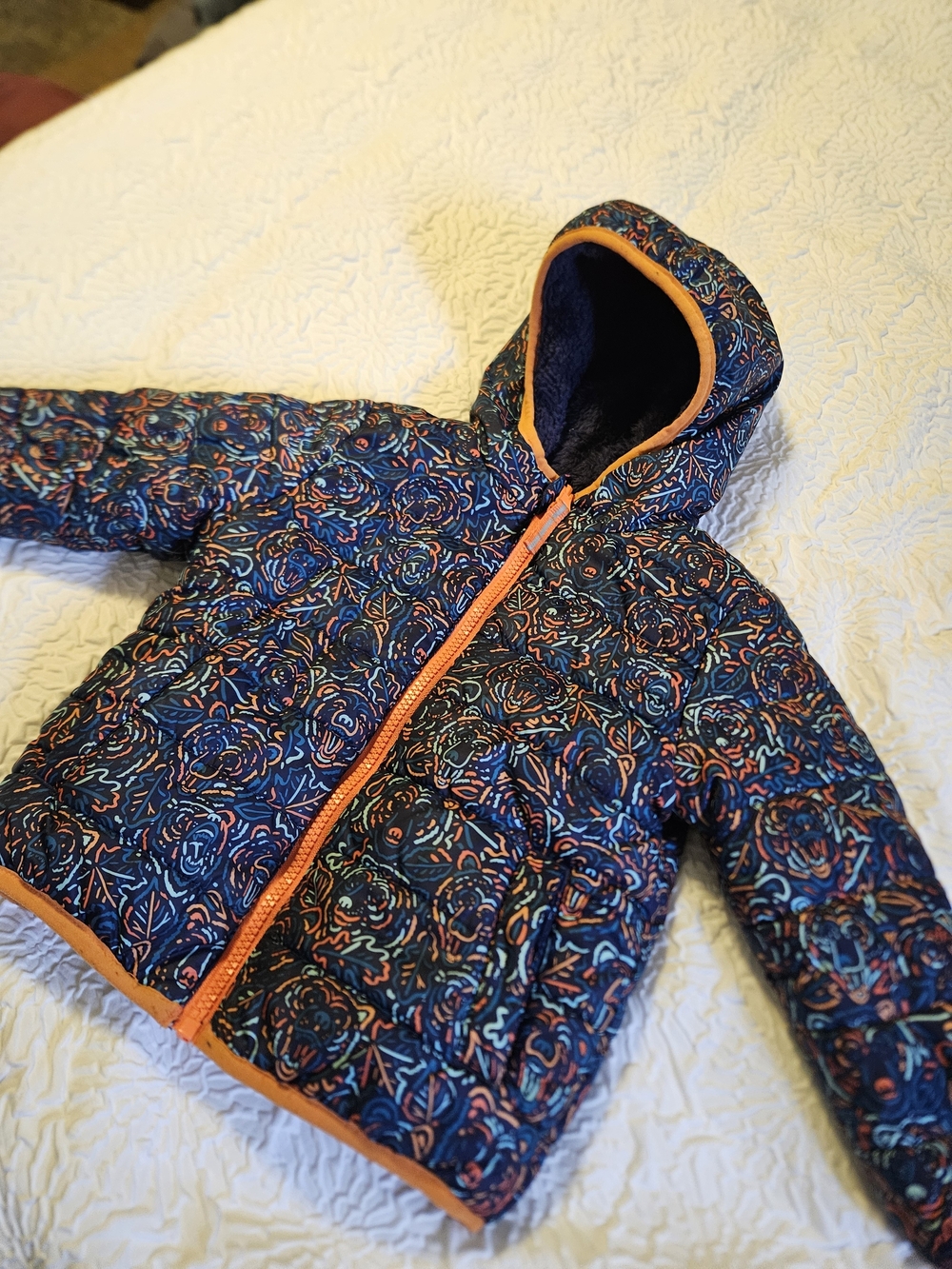 Cat & Jack Reversible Navy Puffer Jacket with Orange Trim